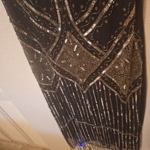 Glamorous Sequined Black and Gold Midi Dress